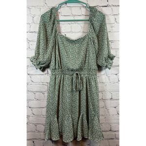 Mi Ami Floral Mini Dress Green‎ Cottagecore Square Neck Puff Sleeve S